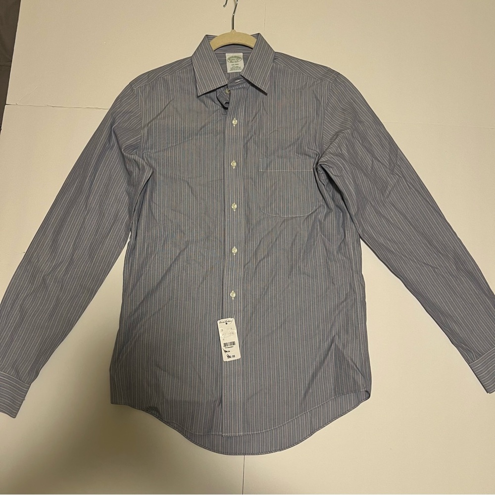 Brooks Brothers Milano Shirt Men 14.5 - 34 Striped Blue Supima Cotton Button Up